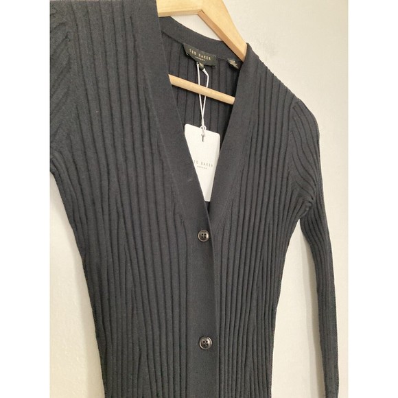NEW Ted Baker Nardaa Longline Cardigan Dress Ribbed MEDIUM Black Viscose - Picture 7 of 16